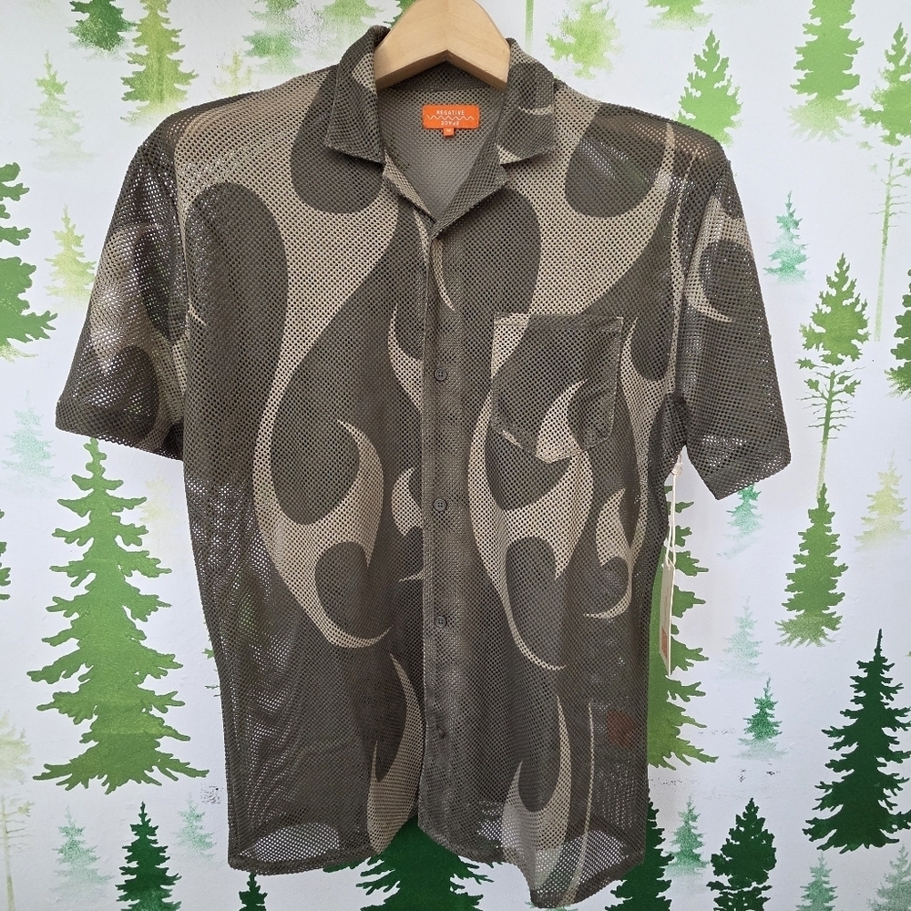Mesh Patterned Shirt in Green and Brown